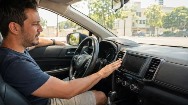 Motorista verificando por que o ar-condicionado do carro não gela