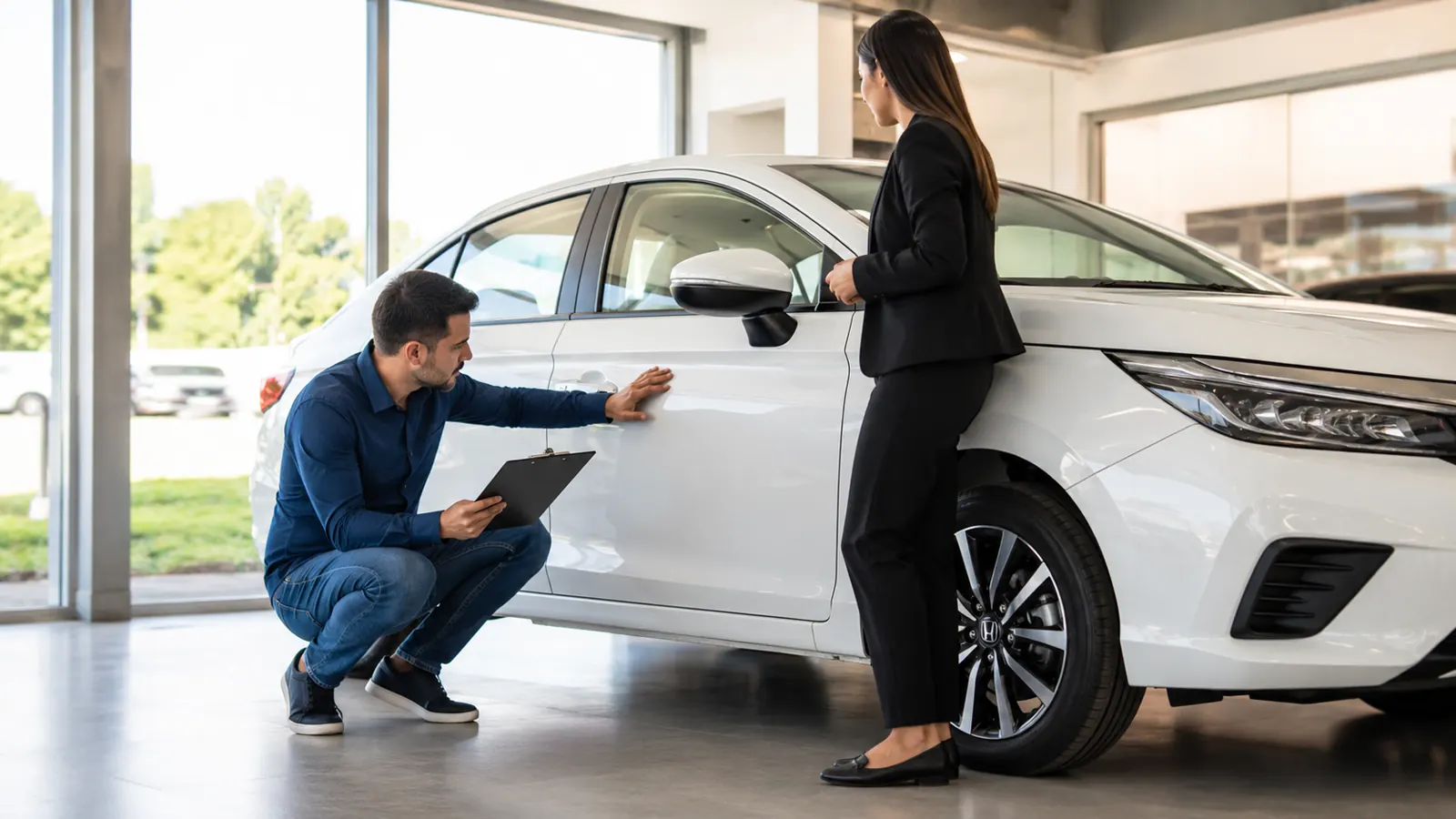 Checklist entrega carro zero: comprador confere acabamento e documentos antes de assinar na concessionária.
