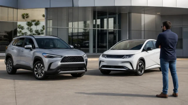 Carro híbrido e carro elétrico comparados antes da compra.