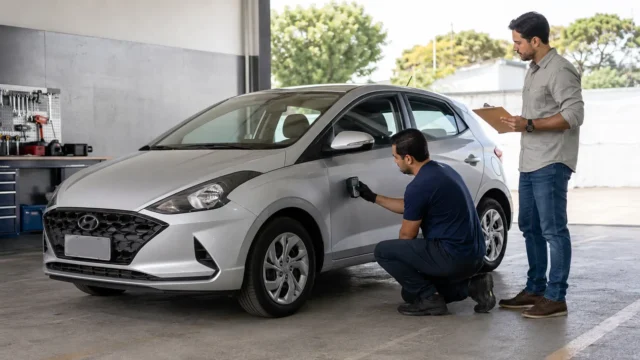 Mecânico fazendo inspeção para saber se carro de locadora vale a pena