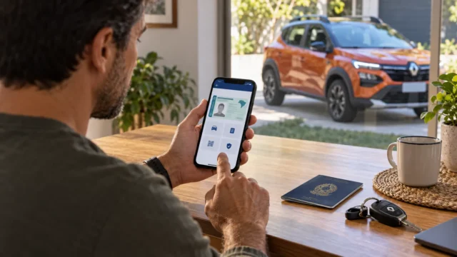 Motorista consultando pontos na CNH pelo celular