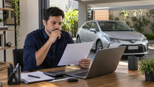 Pessoa conferindo no notebook o saldo para quitar financiamento de carro